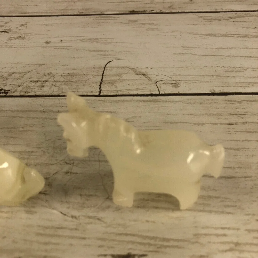Vintage Carved White Onyx Stone Animal Figurines Set of‎ 3 Dog Bear Horse